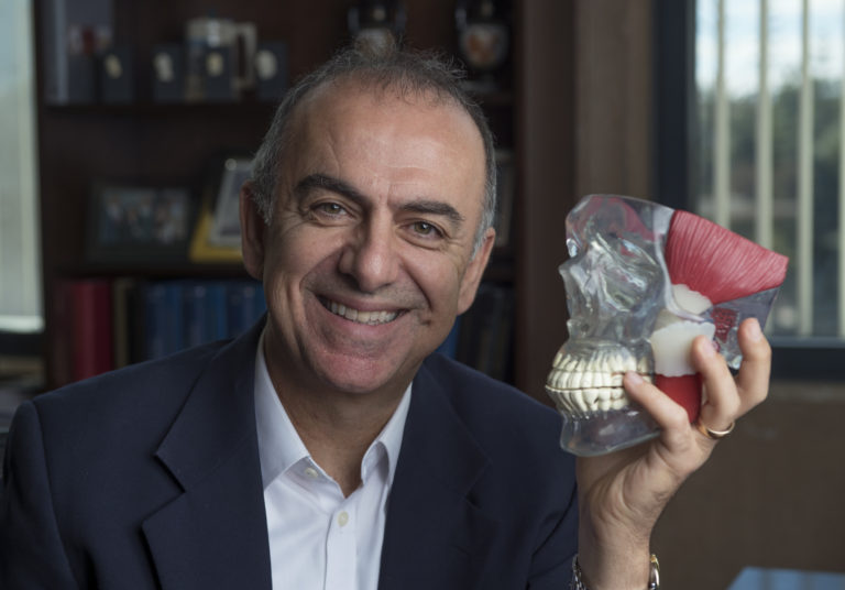 “The TMJ is central to chewing, talking and so many other daily activities, so when this crucial joint is impaired, there are significant negative effects on quality of life,” says Kyriacos A. Athanasiou, UCI Distinguished Professor of biomedical engineering and senior author on a recent paper detailing innovative biological TMJ discs developed in his laboratory. Steven Zylius / UCI