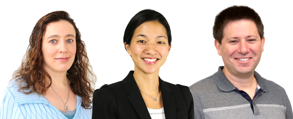 Biomedical engineering researchers, from left, Anna Grosberg, Wendy Liu and Elliot Botvinick are investigating the interplay between the immune system and cardiac function in cases of severe coronavirus.