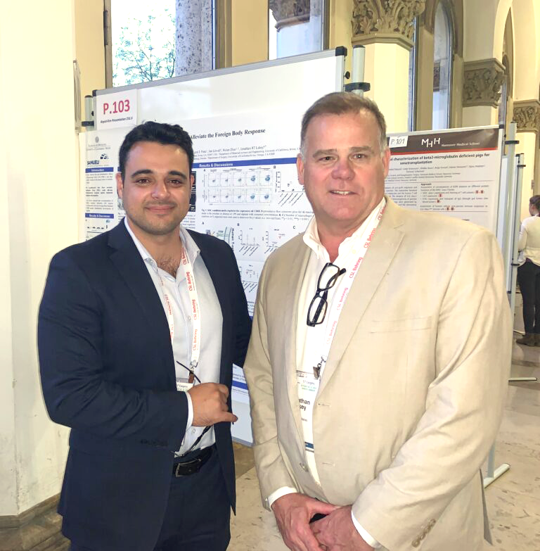 Jonathan Lakey (right), UCI professor of surgery and biomedical engineering, and Reza Mohammadi, who earned a doctorate in materials science and engineering at UCI last year while working in Lakey’s lab, helped develop a hybrid alginate that inhibits negative immune responses to pancreatic islet transplantation. Sue & Bill Gross Stem Cell Research Center