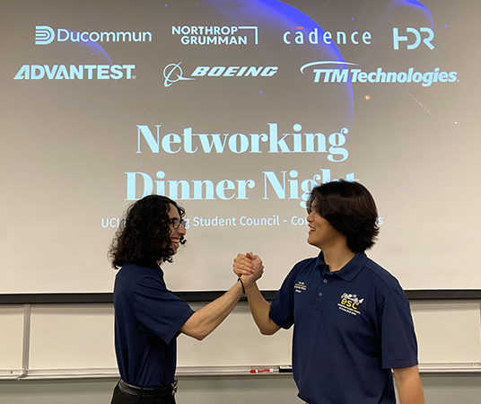 ESC Corporate Affairs Directors Marc Haddad (left) and Tim Oh coordinated the Networking Dinner Night to give engineering students an opportunity to receive one-on-one advice from industry professionals.