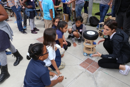 Webster Elementary School children visit UC Irvine's Samueli School of Engineering for a first hand look at some rolling robots. 
