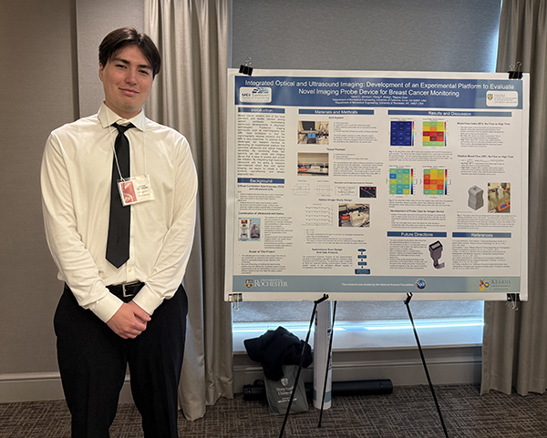 Devin Johnson’s research focuses on a novel breast cancer imaging probe device that replaces radiation to detect and monitor cancer. 