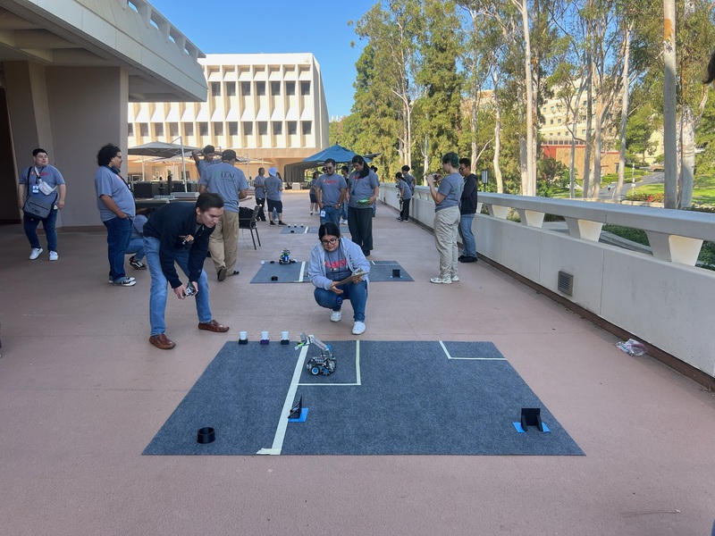 Students running their robot on the course. 