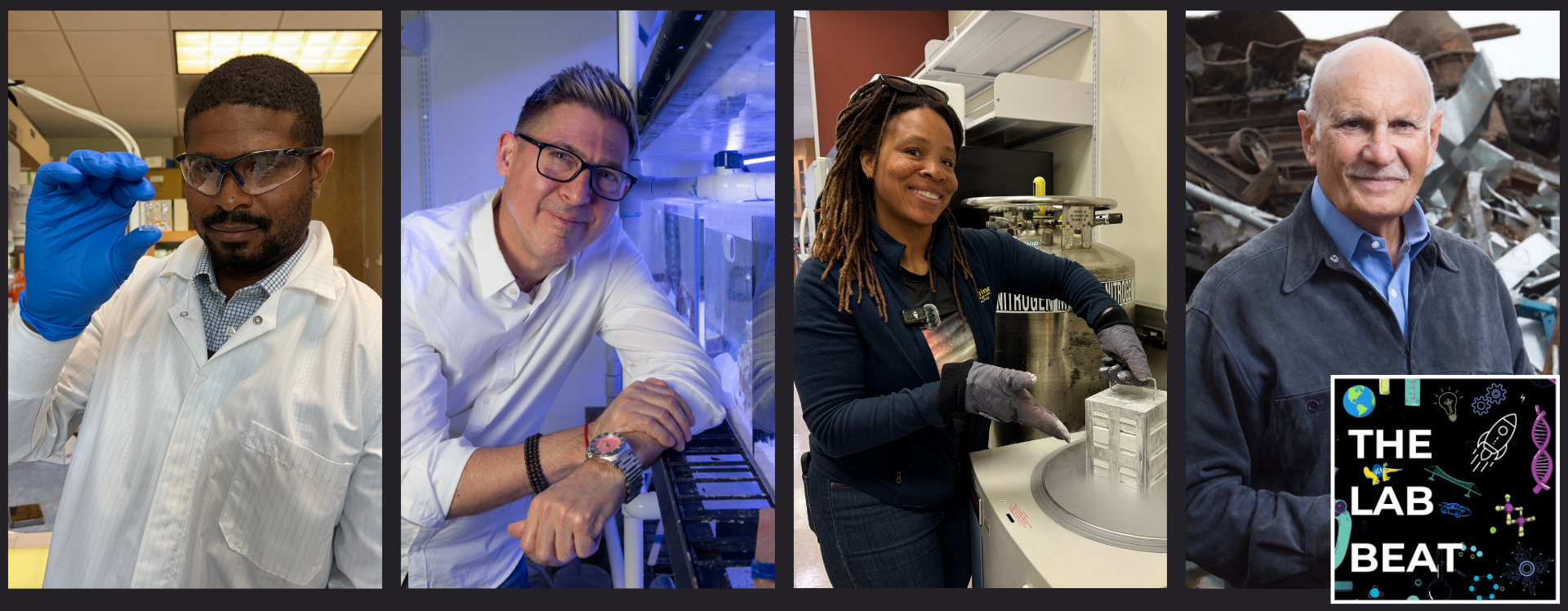 The first four episodes of The Lab Beat feature Quinton Smith, David Kisailus, Ronke Olabisi and Diran Apelian.