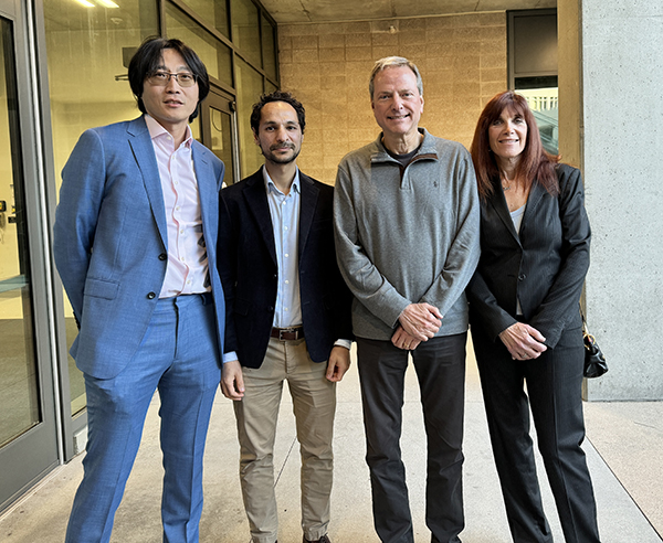 From left, Chang Liu and Mohamad Abedi stand with Henry and Susan Samueli who attended the launch event for the Samueli School's Engineering+ Health Institute. 