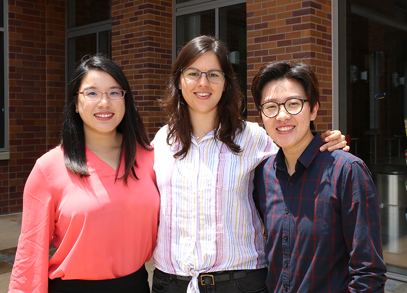 Lin, Herrera and Chen (from left) say they gained valuable skills by participating in internships at local companies during their doctoral studies.