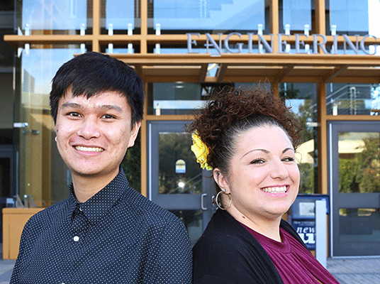 Daniel Tran and Natalie Imondi, along with John Romine (not pictured), worked together to create the GPA calculator, which is now used by all five Samueli School departments.