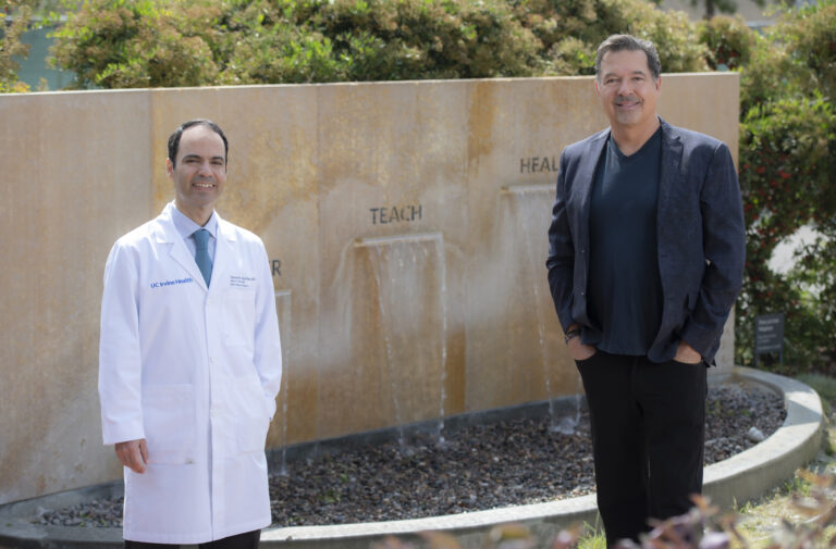 A one-on-one matching $1 million challenge gift from Brian Fargo will fund the next stages of research for an innovative implantable device being developed by a UCI multidisciplinary team led by Dr. Hamid Djalilian, professor of otolaryngology in the School of Medicine and director of otology, neurotology and skull base surgery for UCI Health, to treat tinnitus. Steve Zylius / UCI