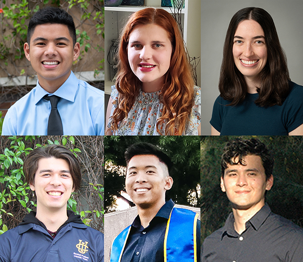 NSF Graduate Research Fellowship Program awardees from the Samueli School include, from left, top, Francis Aguas, Katherine Brenner and Nikole Chetty; bottom, Brian Devine, Ethan Leong and Eric Yoshida.