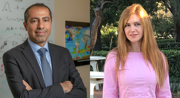 UC Irvine Sameuli School Professor Amir AghaKouchak (left) and graduate student Aneseh Alborzi are co-authors on a research paper that earned recognition from the American Society of Civil Engineers.