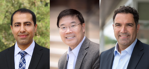 From left, Amir AghaKouchak, Xiaoqing Pan and Vojislav Stamenkovic are all noted as highly cited researchers for the second year in a row.