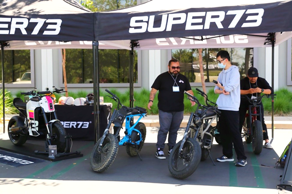 Guests demo Super 73’s electric motorcycles and bicycles during the product showcase portion of the event. 
