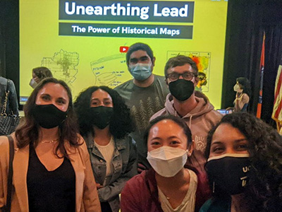 The UCI cross-disciplinary graduate student team won first place in Phase 1 of the EPA’s Environmental Justice Video Challenge for Students, in which they revealed the lead soil contamination threat in Santa Ana. (From left: Annika Hjelmstad, Ashley Green, David Bañuelas, Tim Schütz, Ariane Jong, and Alexis Guerra. Not pictured: Javier Garibay and Irene Martinez.) Lisa Kraemer