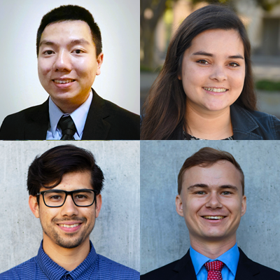 Pictured clockwise, from top left, are Rose Hills Foundation graduate fellows Weilin Guan, Esther Hessong, Austin Parrish and Aaron Ramirez.