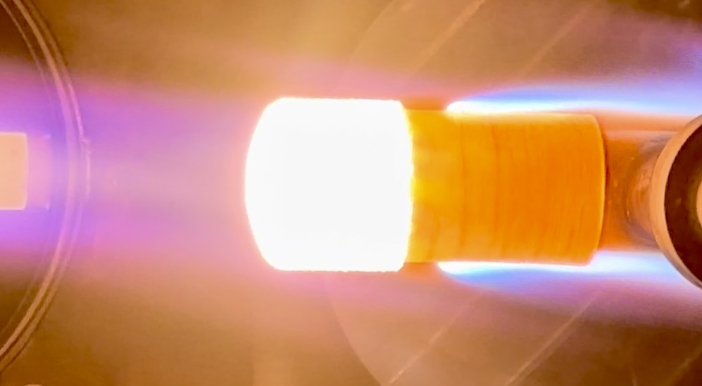 Hypersonic material testing of an iso-Q sample exposed to air plasma in the 350kW CHESS Plasmatron X facility.