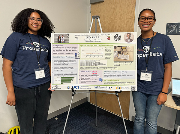 Makena Magee (left), a Samueli Academy senior, and Hillena Mehari, a Cerritos High School sophomore, teamed up to create the humorous voice assistant named Leo.