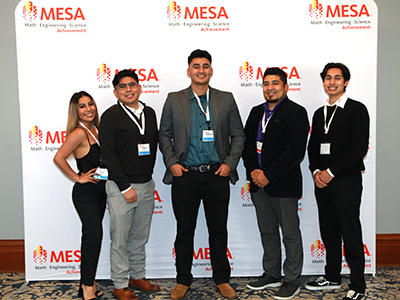 MESA student leaders represented UCI at a student leadership conference in Silicon Valley (from left to right): Leslie Rangel, biomedical engineering; Jimmy Juarez, computer engineering; Marlon Pinedo, materials science & engineering; and Christopher Arauzo, mechanical engineering. 