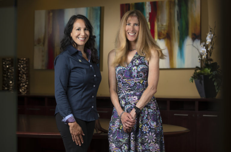 “It has never been more important to empower women and students from disadvantaged backgrounds to become the engineers of the future,” says UCI Foundation trustee Stacey Nicholas (right), here with collaborator Regina Ragan, diversity chair and professor in UCI’s Henry Samueli School of Engineering. “Equally important is a commitment to a diverse faculty that brings unique perspectives and can serve as role models for students.” Steve Zylius / UCI