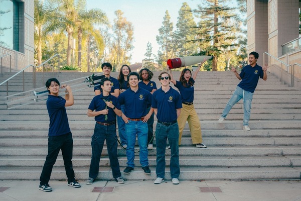 UCI Rocket Project Liquids members pose for fun photos at Engineering Gateway.