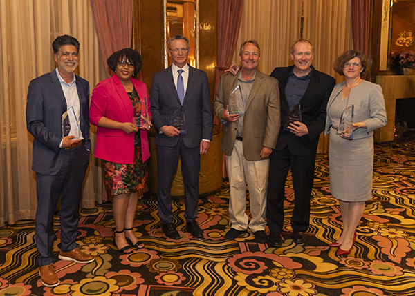 Six UCI alumni were inducted into the Engineering and ICS Hall of Fame in May, from left: Rabi Narula, Tasha Higgins, Jean-Pierre Delplanque, Kevin Thompson, Douglas C. Schmidt and Darya Chudova.