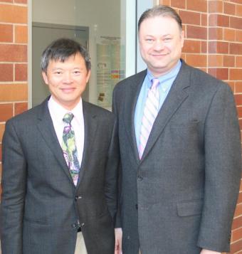 Professors Abraham Lee (left) and Ian Papautsky at kick-off meeting for CADMIM