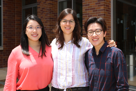 Lin, Herrera and Chen (from left) say they gained valuable skills by participating in internships at local companies during their doctoral studies.