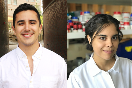 Biomedical engineering graduate students Gonzalez-Leon (left) and Salinas both won national awards recently.