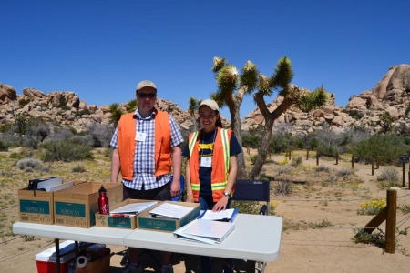 Alma Carrillo and Andrew Timothy gather transportation data at Joshua Tree National Park