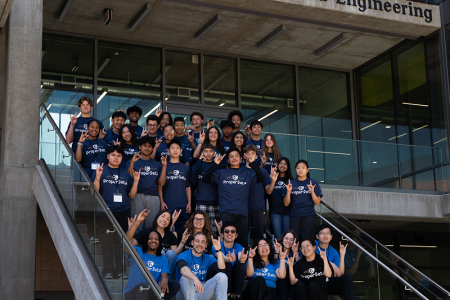 ProperData summer program participants and teaching team Zot in front of UCI’s Interdisciplinary Science and Engineering Building.