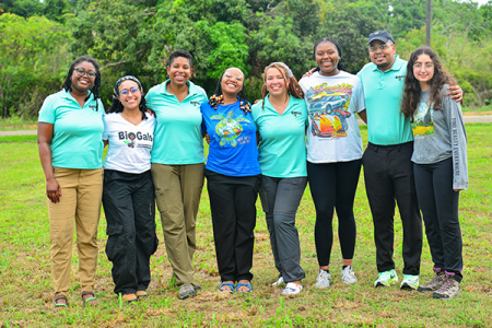 Four students participated in the BioGals 2023 Sustainability Experience in Belize, where they partnered with community and government officials to conduct water quality testing. Pictured, from left, are Shakira Hobbs, Ashley Green, Evvan Morton, Shamariah Brown, Maya Whalen-Kipp, Alexis Woods, Gregory Mitchell and Maya El Ajouz. 