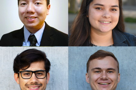 Pictured clockwise, from top left, are Rose Hills Foundation graduate fellows Weilin Guan, Esther Hessong, Austin Parrish and Aaron Ramirez.