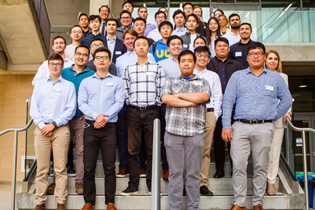 Members of the 2021-2022 cohort of the Master of Engineering program gathered for the first in-person Master of Engineering Capstone Project Showcase in early June.