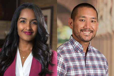 Sitara Nayudu (left) credits her cultural background and values as the source of her career passions, and Satoshi Suga is dedicated to “democratizing opportunity in this country” through teaching.