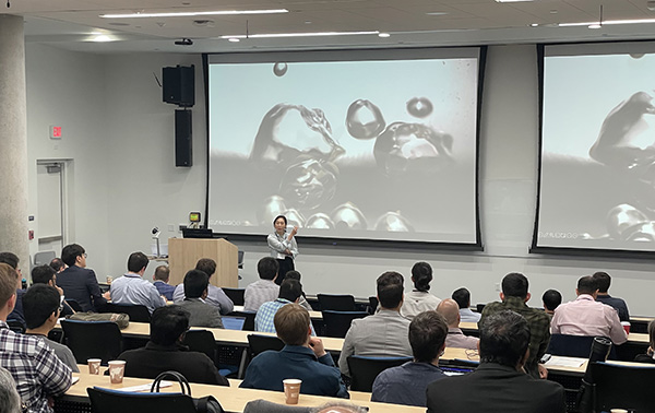 Yoonjin Won, UCI associate professor of mechanical and aerospace engineering, speaks to multidisciplinary researchers from around the country who attended the AI for Thermal Energy Science Workshop at UCI in April. 