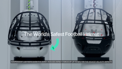 The VICIS helmet (left) changes shape upon impact thus protecting the head.